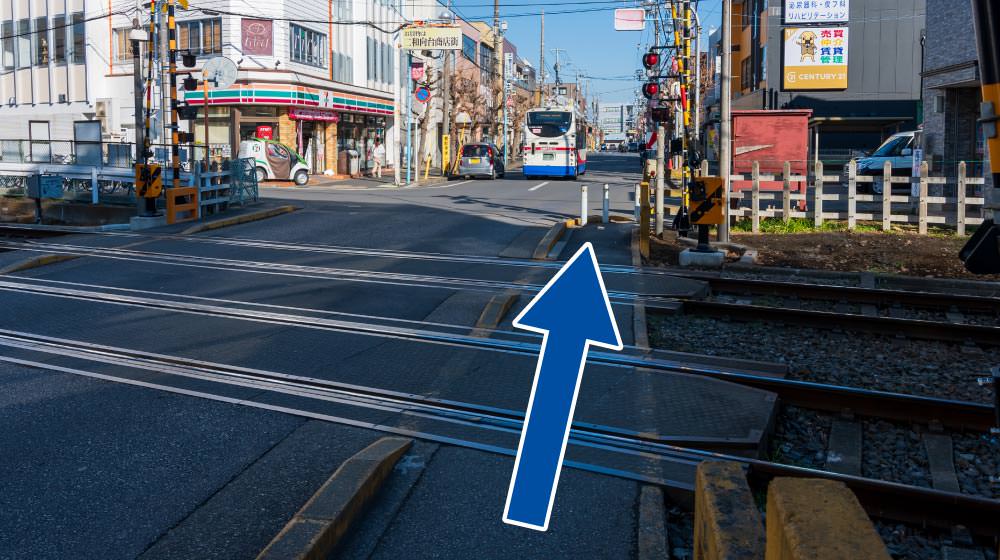 2：線路を渡って直進します